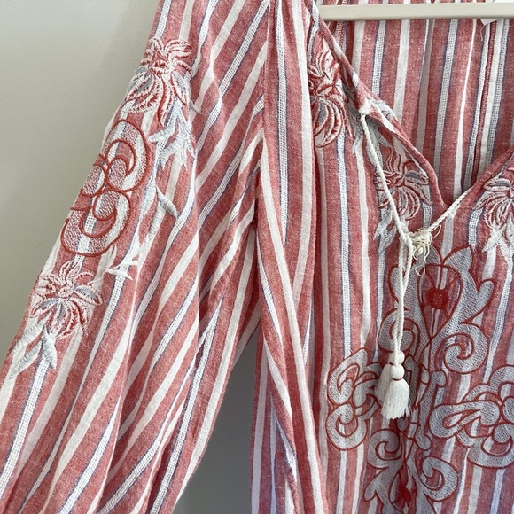 Anthropologie Linen Blend Puff Sleeve Blouse Boho Coastal - Picture 6 of 11